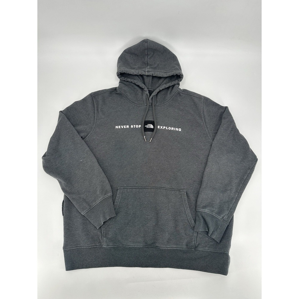 The North Face Hoodie Never Stop‎ Exploring Spellout Men's Size XL Pullover Gray